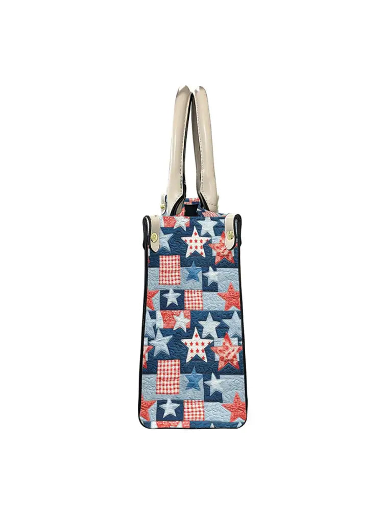 Women’s Independence Day Art Star Plaid Leather Tote Shoulder Bag
