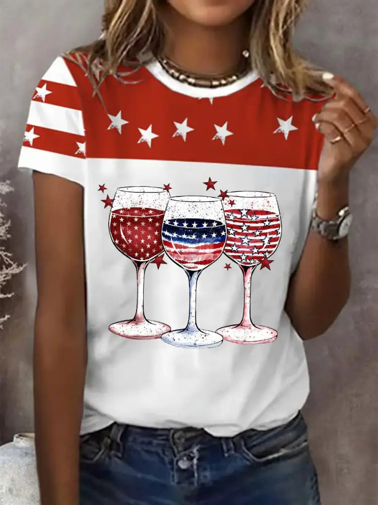 Women’s Independence Day Wine Glass Short-sleeved T-shirt Red / S