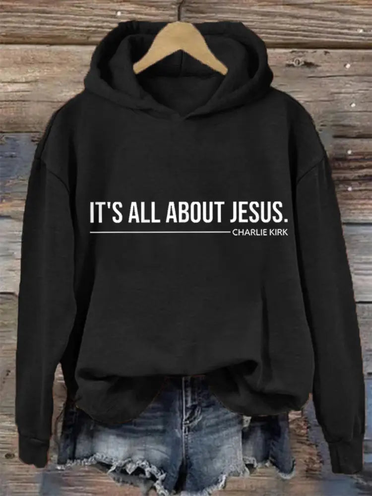Women’s It’s All About Jesus Charlie Kirk Hoodie Black / S