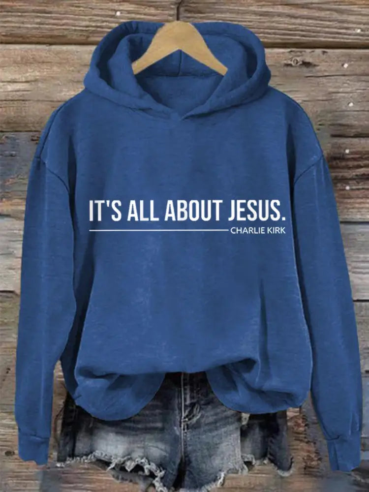 Women’s It’s All About Jesus Charlie Kirk Hoodie Blue / S