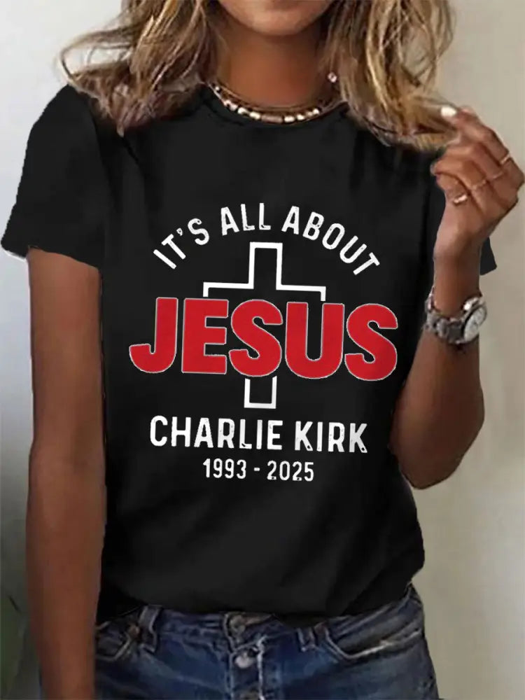Women’s It’s All About Jesus Charlie Kirk Tee Black / S