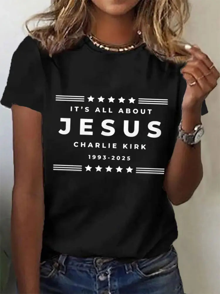 Women’s It’s All About Jesus Charlie Kirk Tee Black / S