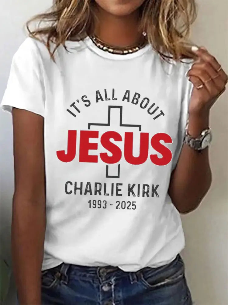 Women’s It’s All About Jesus Charlie Kirk Tee White / S