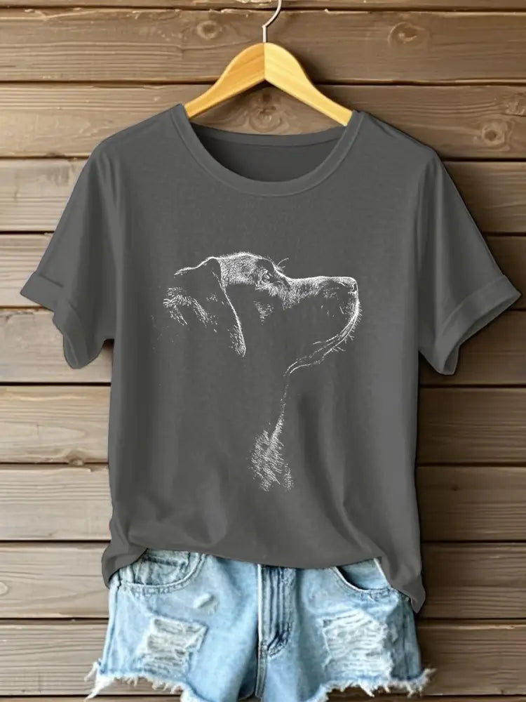 Women’s Labrador Print Casual T-Shirt Dark Gray / S
