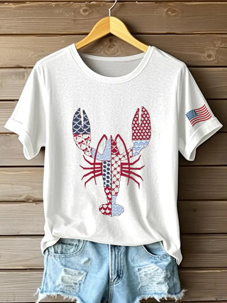Women’s Lobster Pattern Patchwork Art T-Shirt White / S