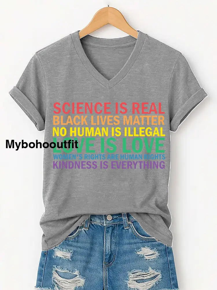 Women’s Love Is Love Pride Month Casual V-Neck Tee Light Gray / S
