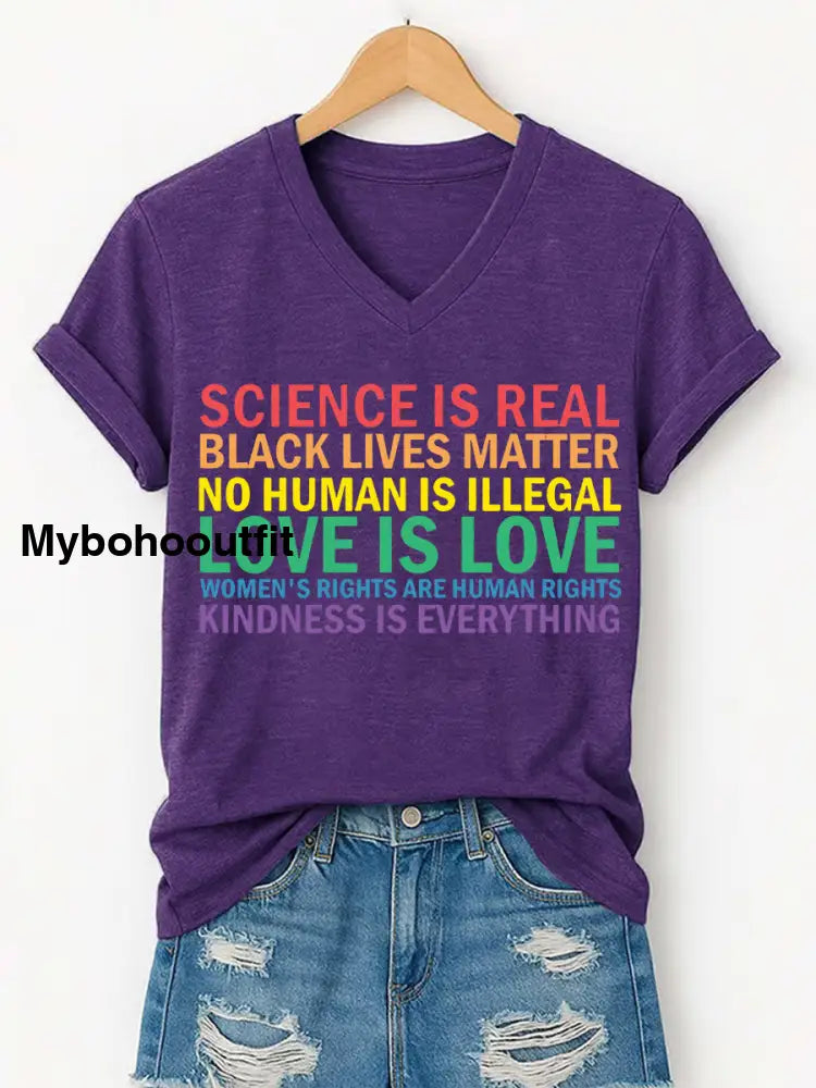 Women’s Love Is Love Pride Month Casual V-Neck Tee Purple / S