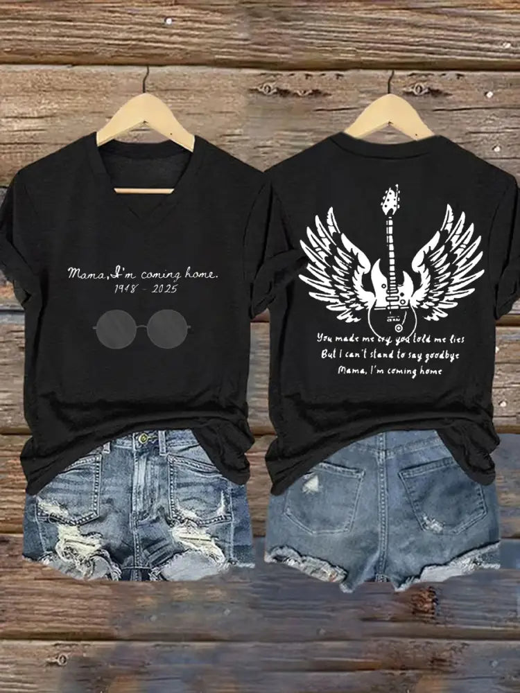 Women’s Mama I’m Coming Home Rock Legend Memorial V-Neck Tee Black / S