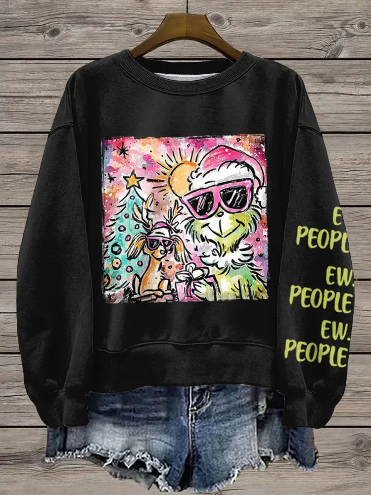Women’s Merry Christmas Ew People Print Sweatshirt Black / S