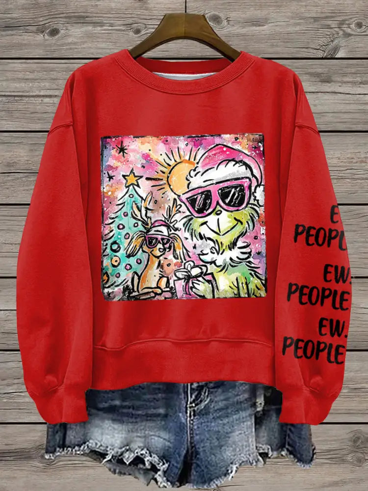 Women’s Merry Christmas Ew People Print Sweatshirt Red / S