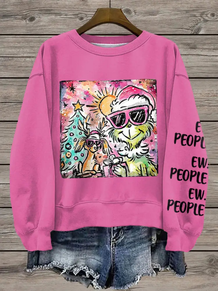 Women’s Merry Christmas Ew People Print Sweatshirt Rose Red / S