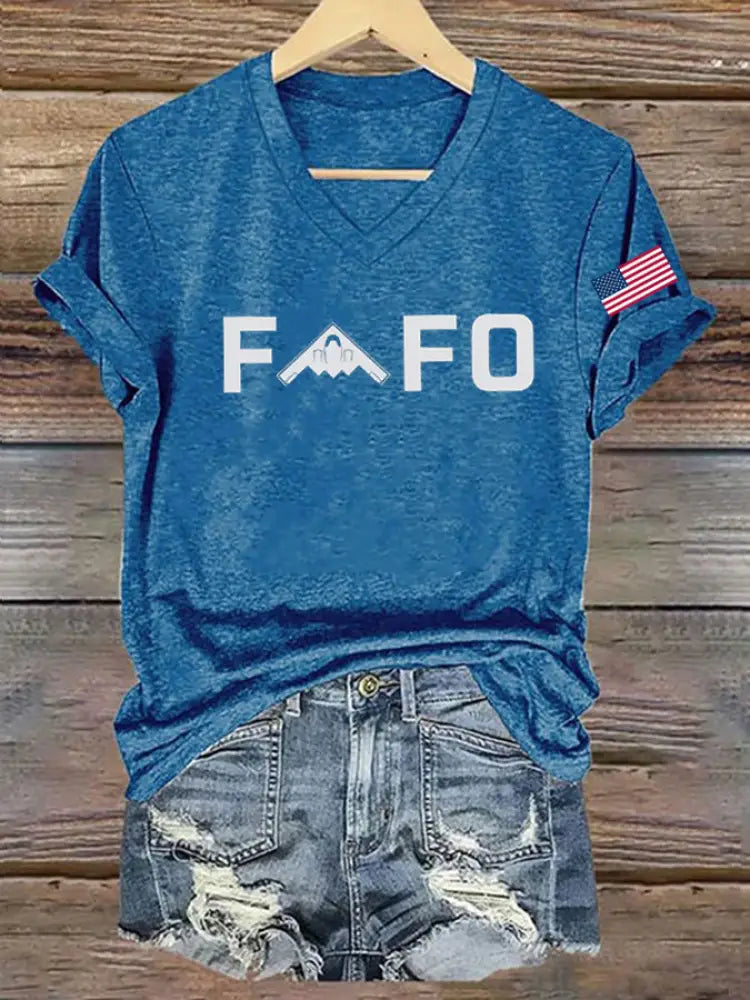 Women’s Midnight Hammer B2 FAFO Printed V-neck T-shirt Blue / S