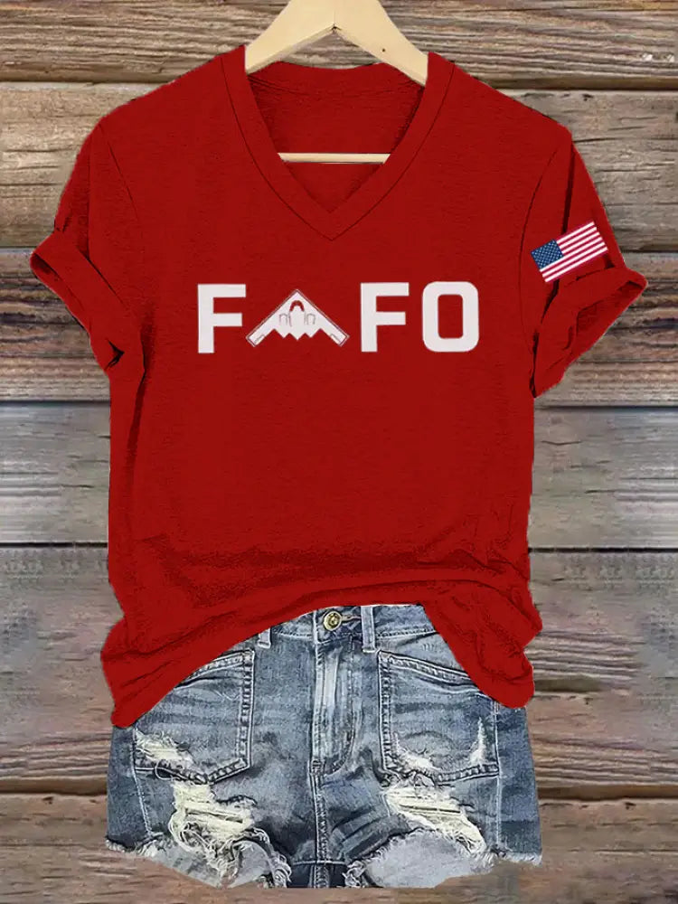 Women’s Midnight Hammer B2 FAFO Printed V-neck T-shirt Red / S