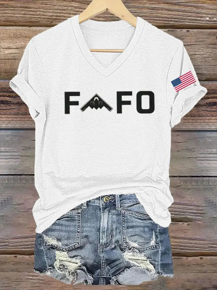 Women’s Midnight Hammer B2 FAFO Printed V-neck T-shirt White / S
