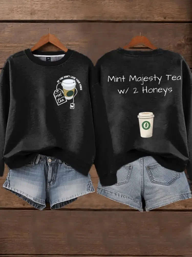 Women’s Mint Tea With Two Honey Charlie Kirk Print Sweatshirt Black / S