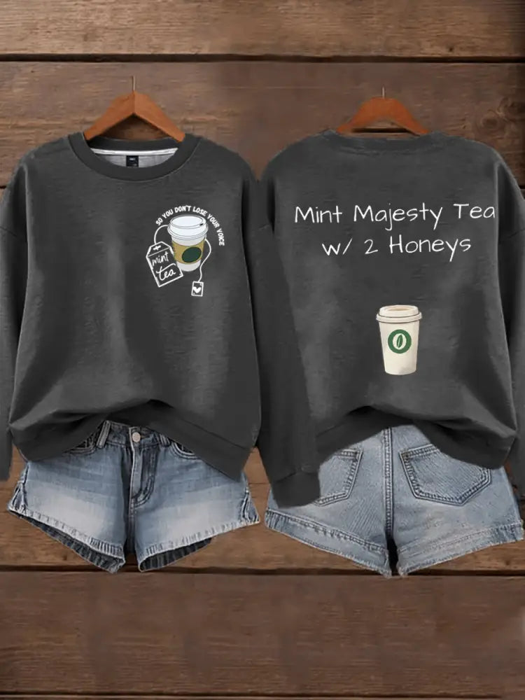 Women’s Mint Tea With Two Honey Charlie Kirk Print Sweatshirt Dark Gray / S