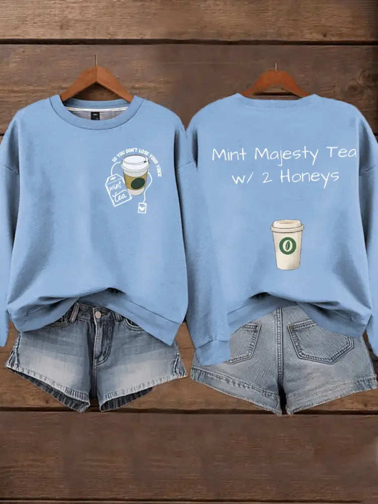 Women’s Mint Tea With Two Honey Charlie Kirk Print Sweatshirt Light Blue / S