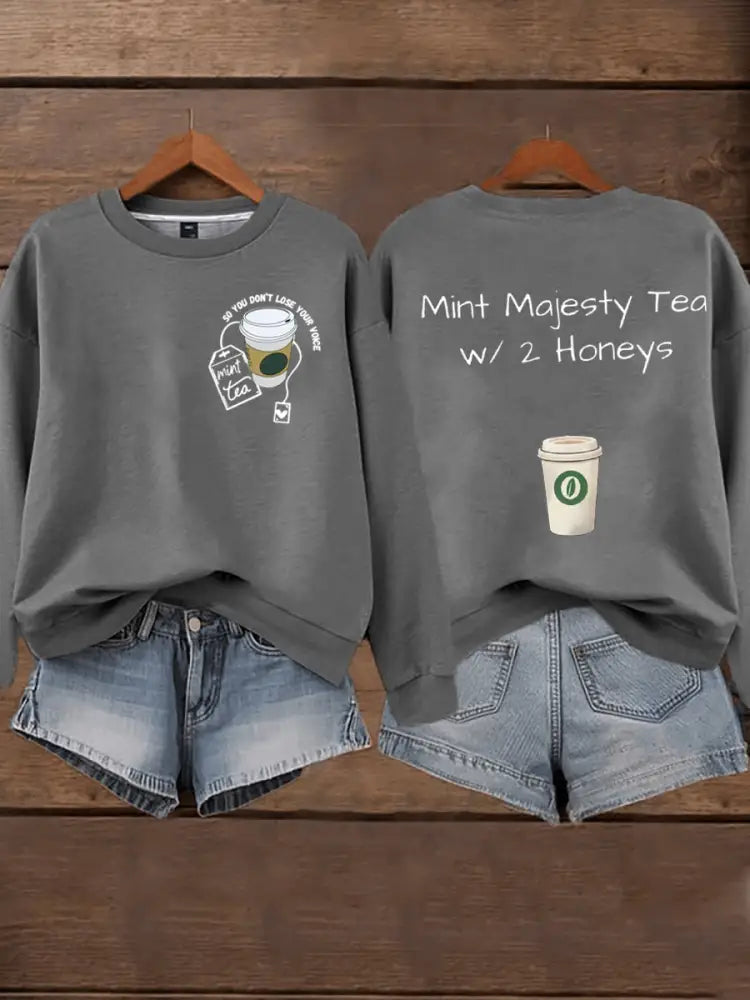 Women’s Mint Tea With Two Honey Charlie Kirk Print Sweatshirt Light Gray / S