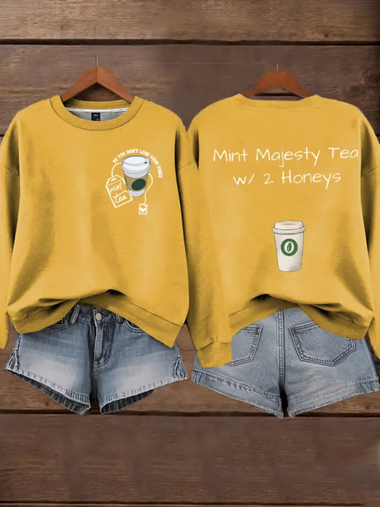 Women’s Mint Tea With Two Honey Charlie Kirk Print Sweatshirt Yellow / S