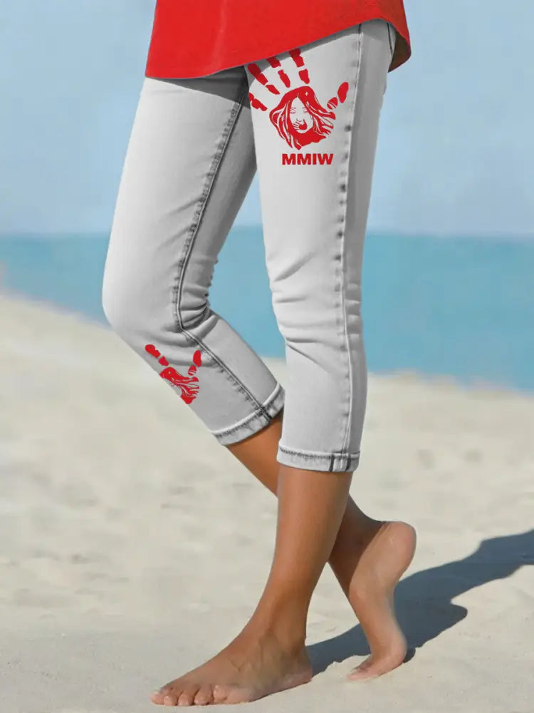 Women’s MMIW Red Handprint Leggings Light Gray / S