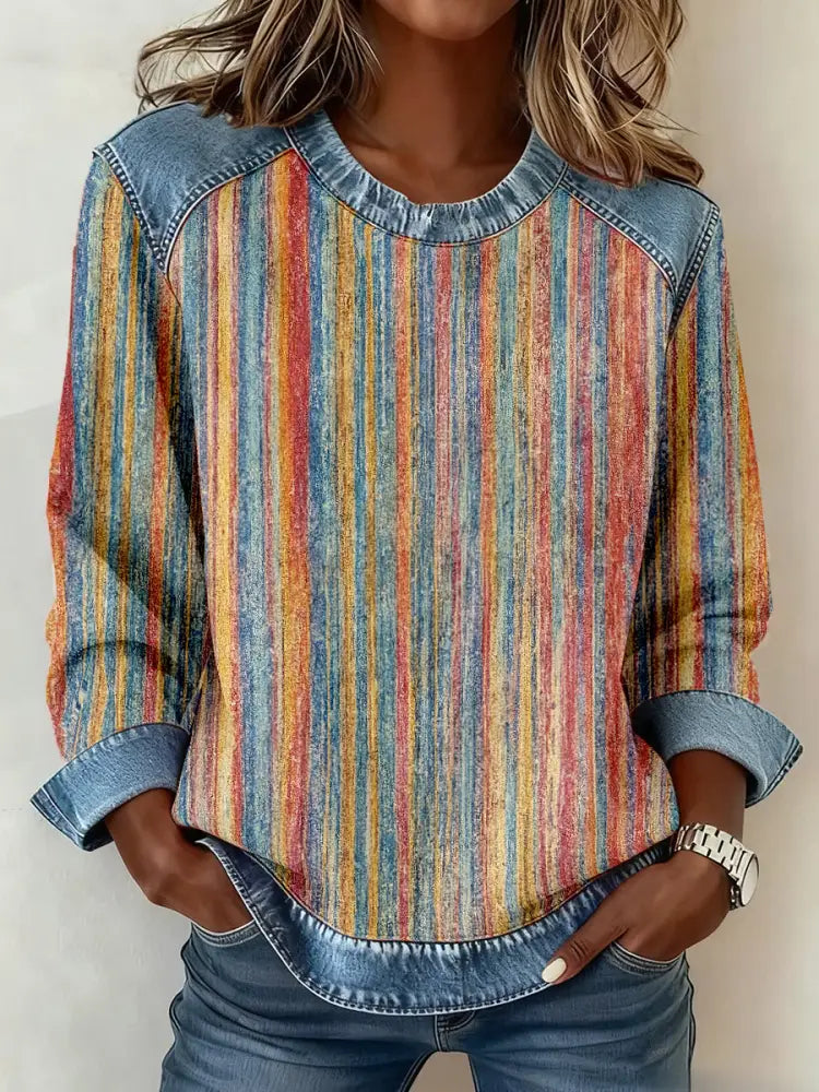Women’s Multicolor Striped Pattern Patchwork Sweatshirt As picture / S