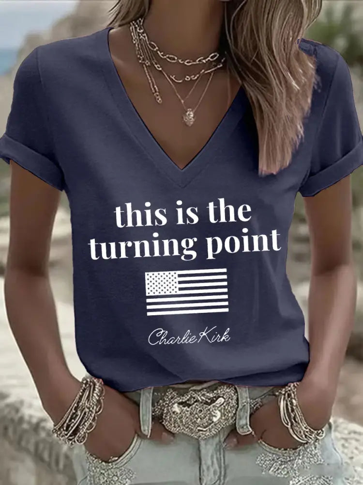 Women’s patriotic print T-shirt Navy Blue / S