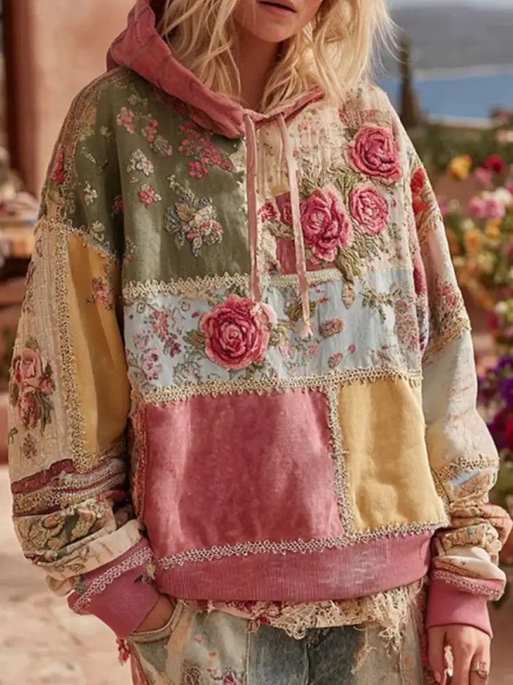 Women’s Pink Floral Print Hoodie As picture / S