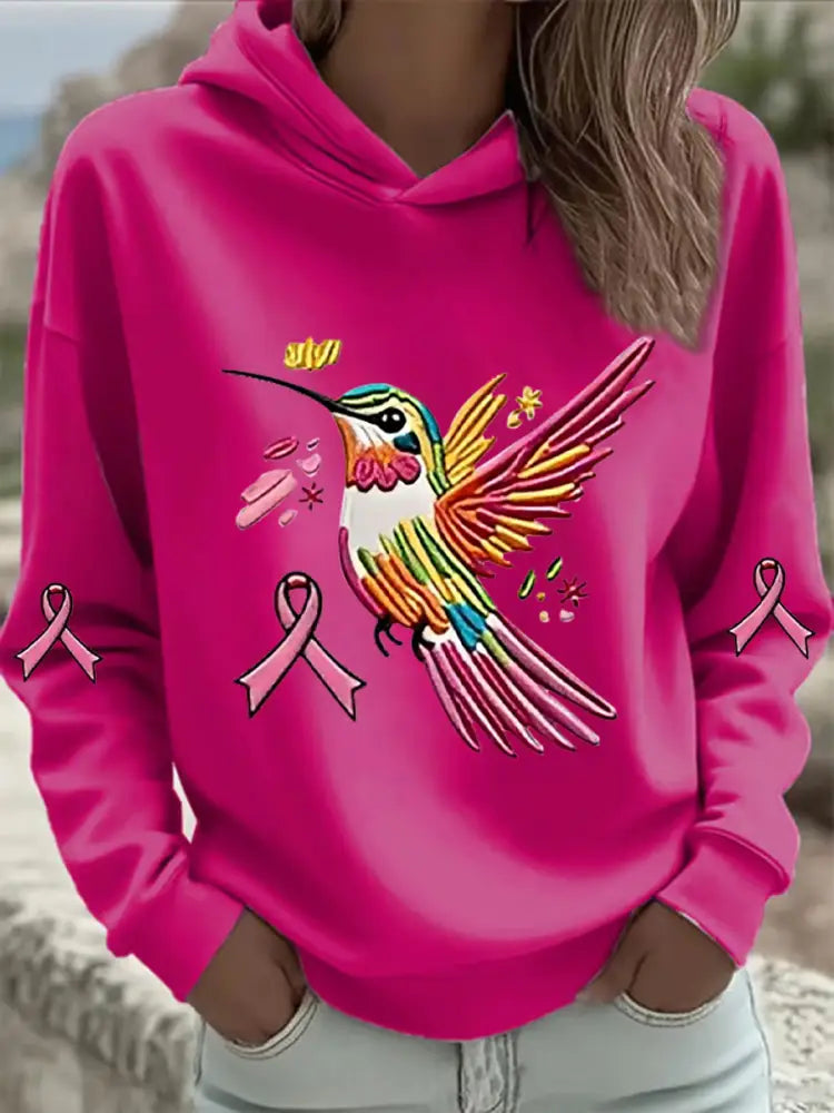 Women’s Pink Hummingbird Print Hoodie Rose Red / S
