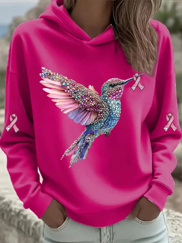 Women’s Pink Hummingbird Print Hoodie Rose Red / S