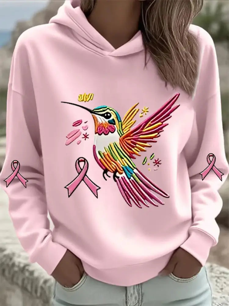 Women’s Pink Hummingbird Print Hoodie Pink / S