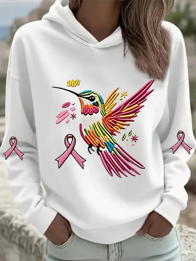 Women’s Pink Hummingbird Print Hoodie White / S