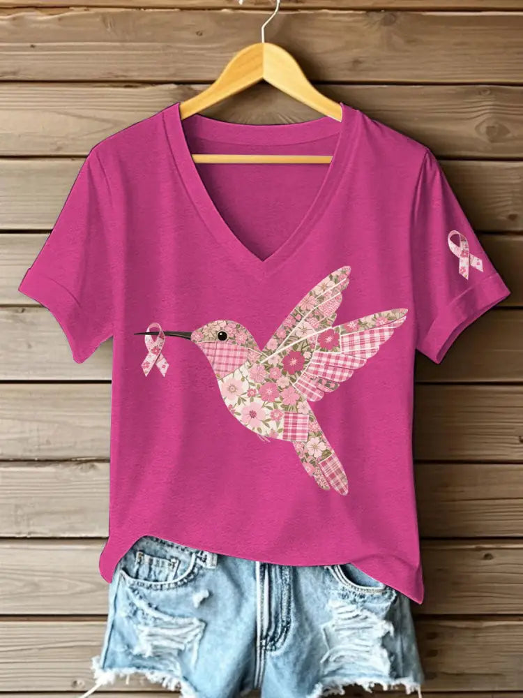 Women’s Pink Hummingbird Print T shirt Rose Red / S