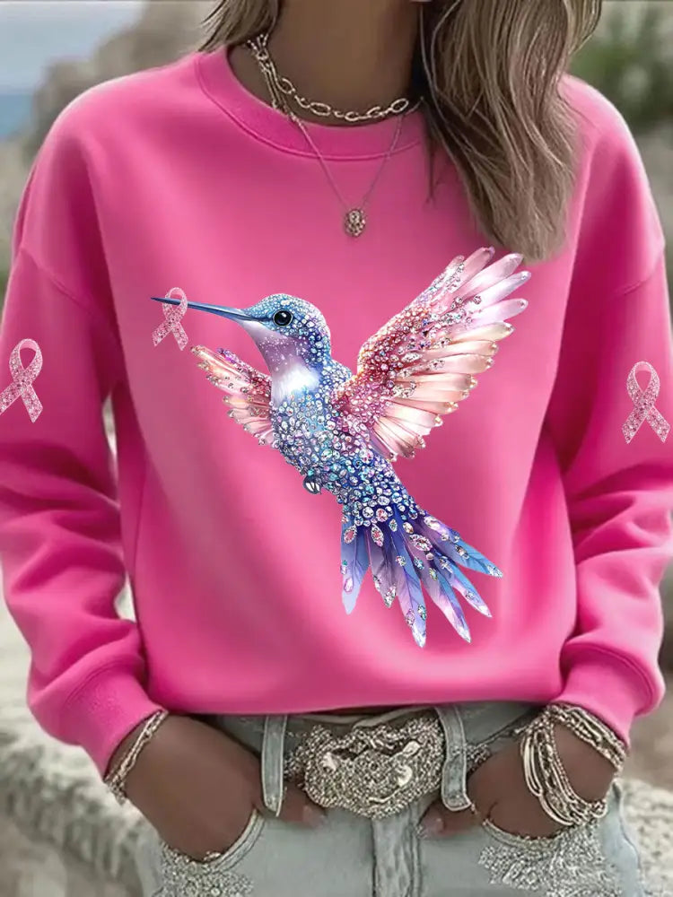Women’s Pink Hummingbird Printed Sweatshirt Rose Red / S