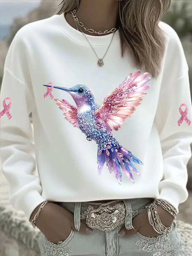 Women’s Pink Hummingbird Printed Sweatshirt White / S