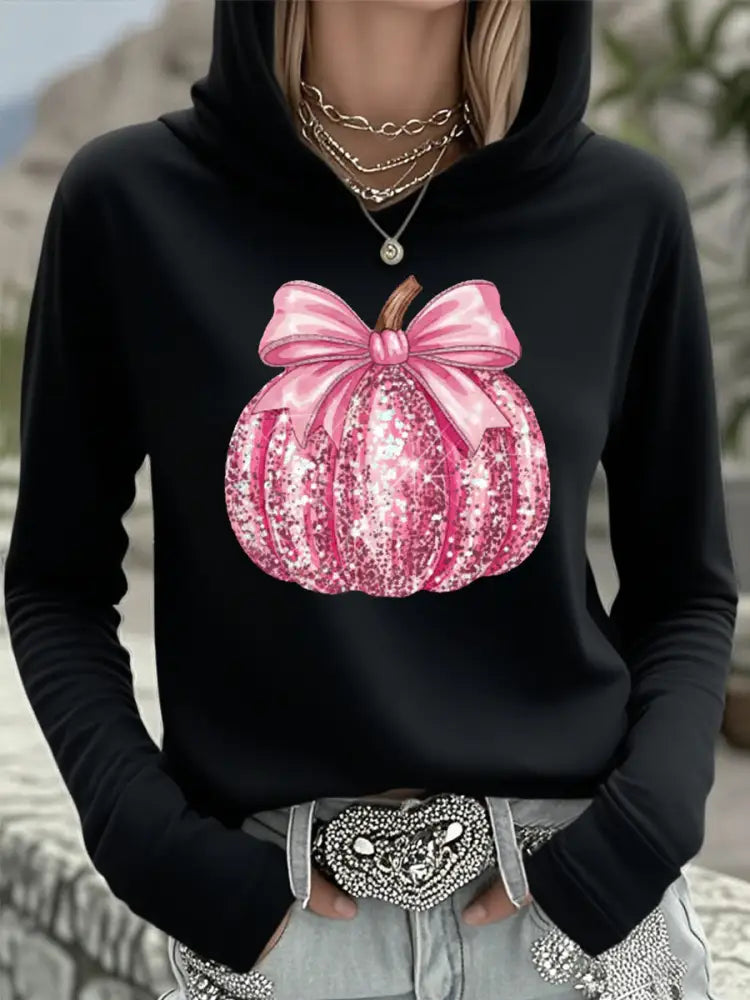 Women’s Pink Pumpkin Breast Cancer Awareness Support Hooded Top Black / S