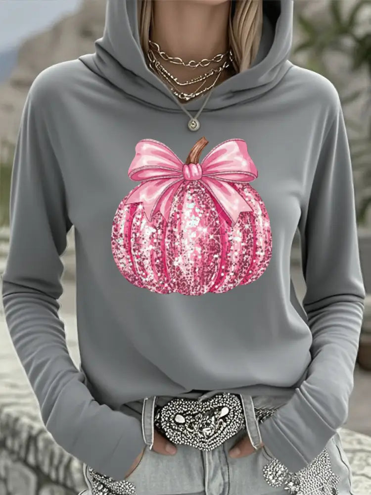 Women’s Pink Pumpkin Breast Cancer Awareness Support Hooded Top Gray / S