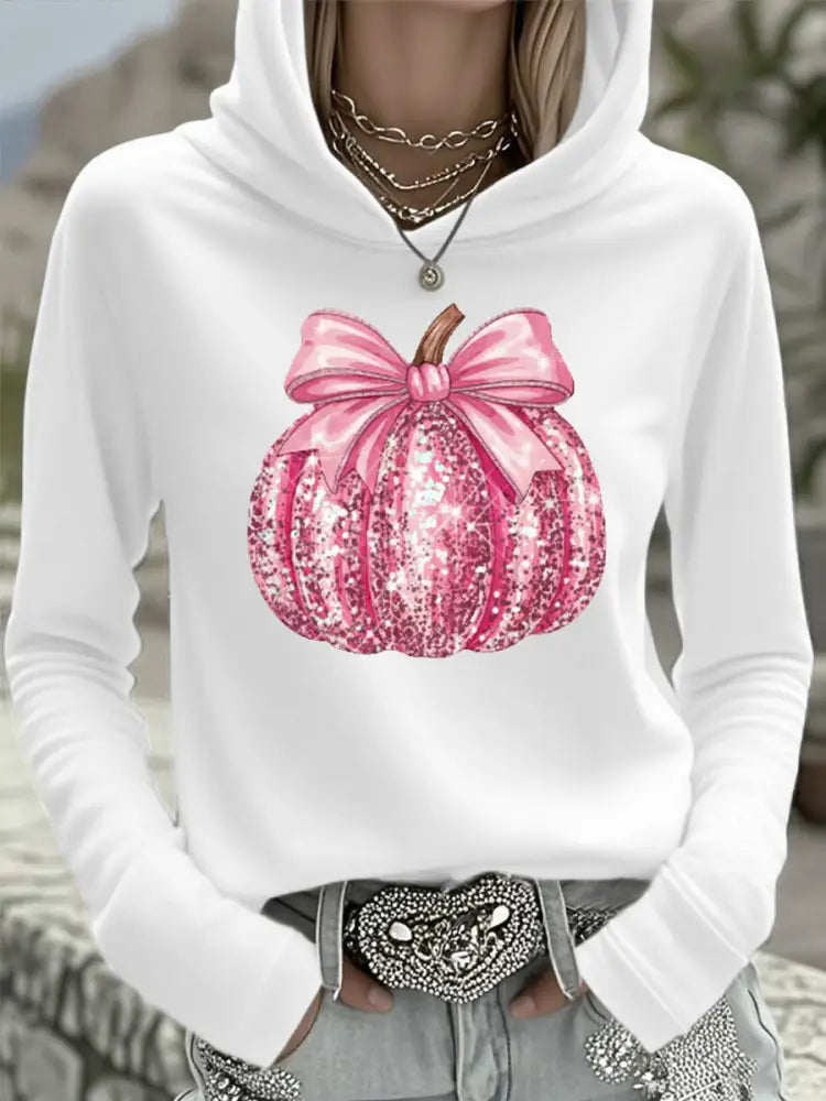 Women’s Pink Pumpkin Breast Cancer Awareness Support Hooded Top White / S
