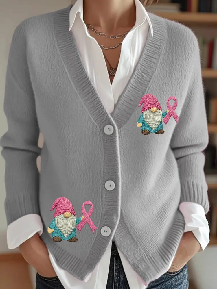 Women’s Pink Ribbon Breast Cancer Awareness Support Cardigan Gray / S