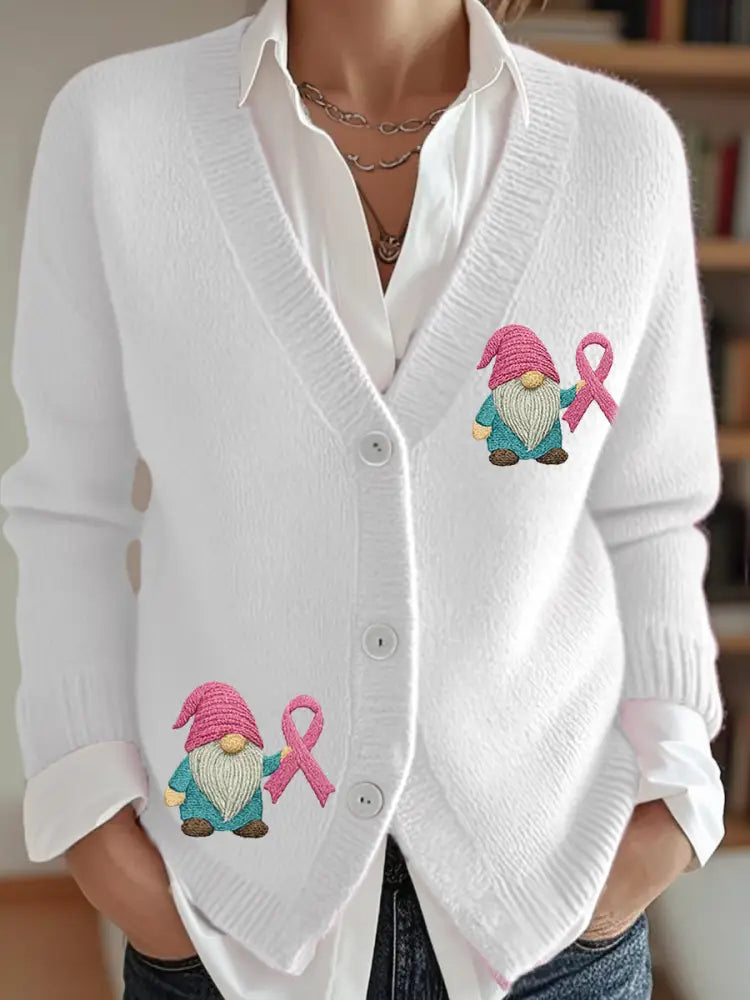 Women’s Pink Ribbon Breast Cancer Awareness Support Cardigan White / S