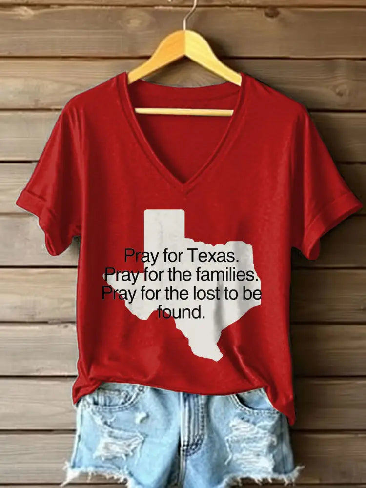 Women’s Pray For Texas Flooduing 2025 Printed T-Shirt Red / S