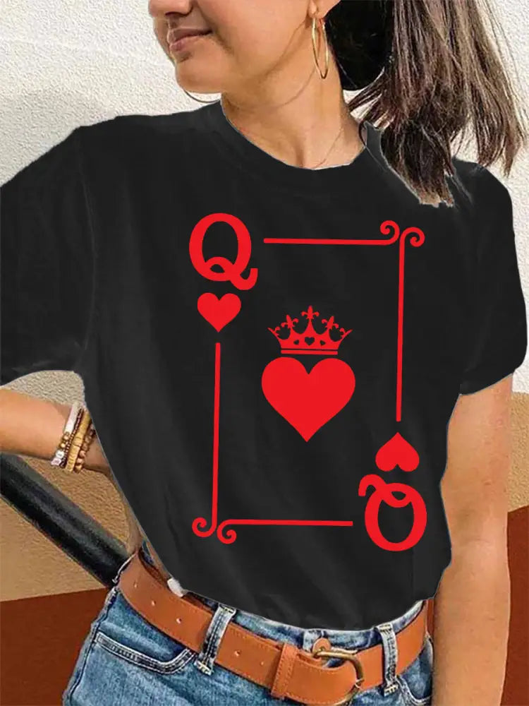 Women’s Queen of Hearts Crown Print T-shirt Black / S
