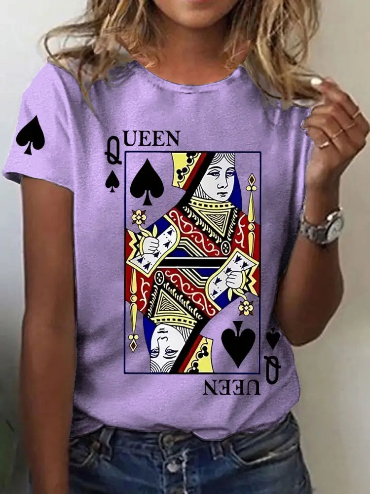Women’s Queen Poker Printed Casual T-Shirt Lavender / S