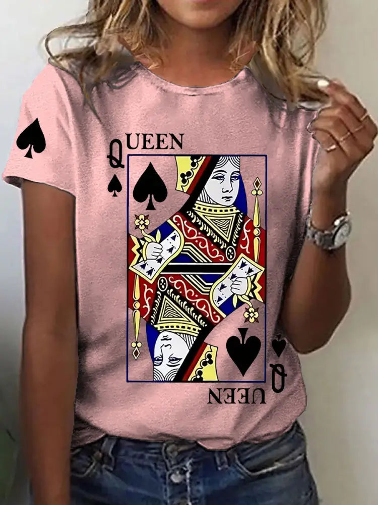 Women’s Queen Poker Printed Casual T-Shirt Pink / S