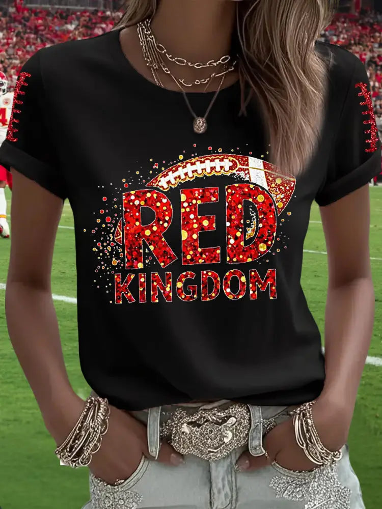 Women’s Red Kingdom Football Fans Lovers Gameday Casual Tee Black / S