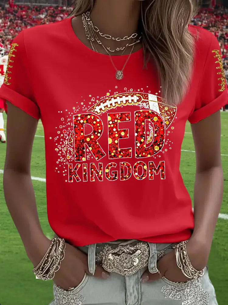 Women’s Red Kingdom Football Fans Lovers Gameday Casual Tee Red / S
