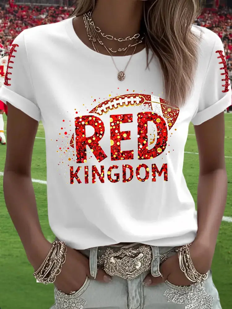 Women’s Red Kingdom Football Fans Lovers Gameday Casual Tee White / S