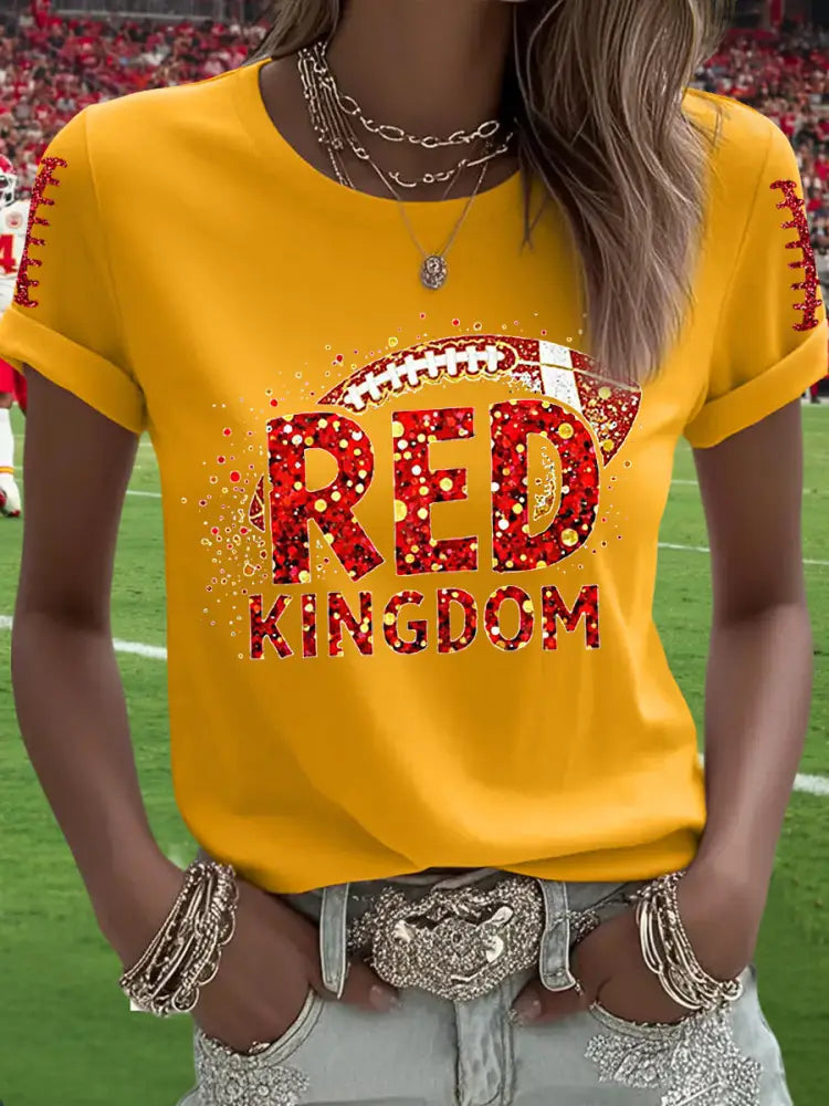 Women’s Red Kingdom Football Fans Lovers Gameday Casual Tee Yellow / S