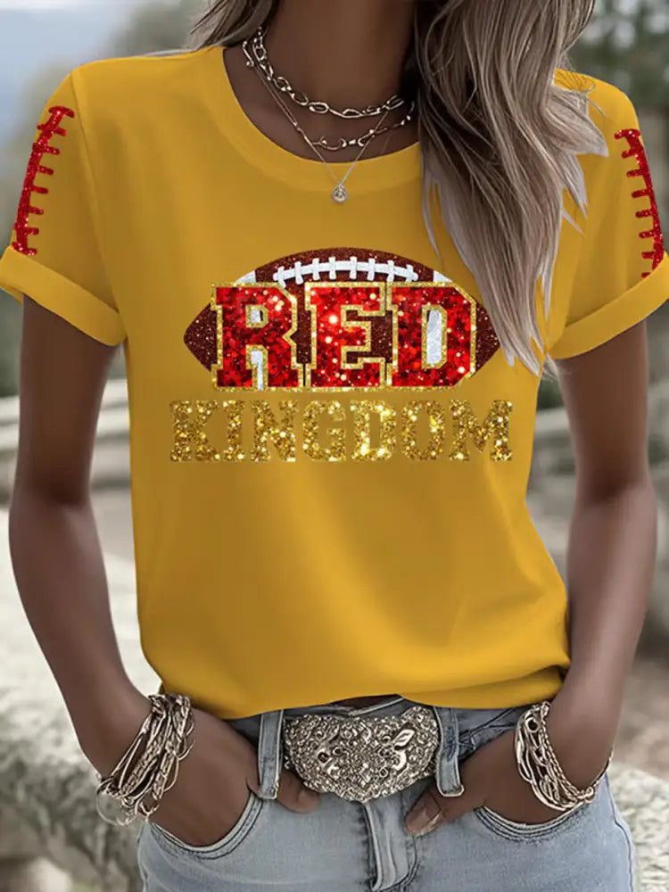Women’s Red Kingdom Football Print Crew Neck T Shirt Yellow / S