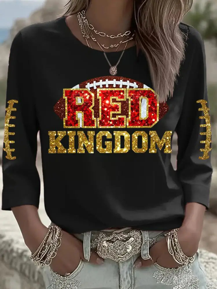 Women’s Red Kingdom Football Print Long sleeved T Shirt Black / S