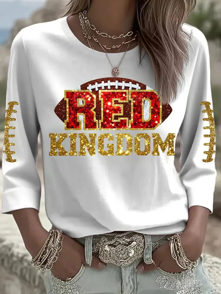 Women’s Red Kingdom Football Print Long sleeved T Shirt White / S